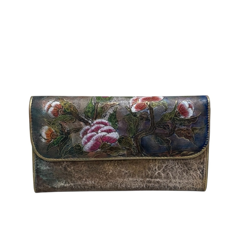 NEW Jane Yoo Vintage Wearable Art Hand Painted Leather Wallet